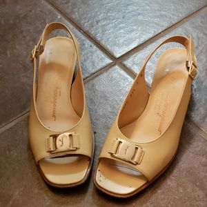 Ferragamo open toe slingbacks with block heel